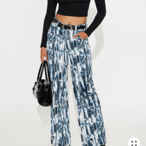 Vivid Dreams Printed Wide Leg Jeans - Blue/combo