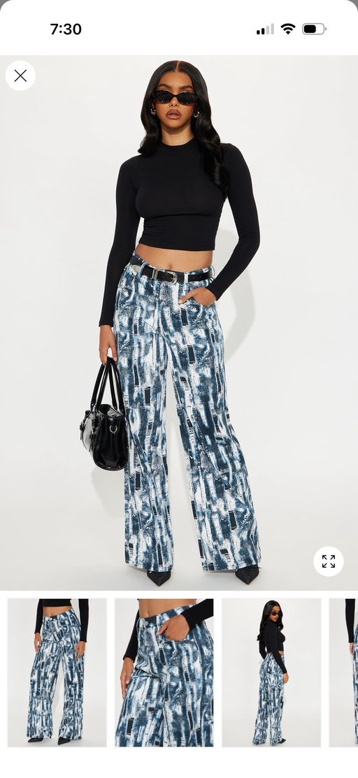 Vivid Dreams Printed Wide Leg Jeans - Blue/combo