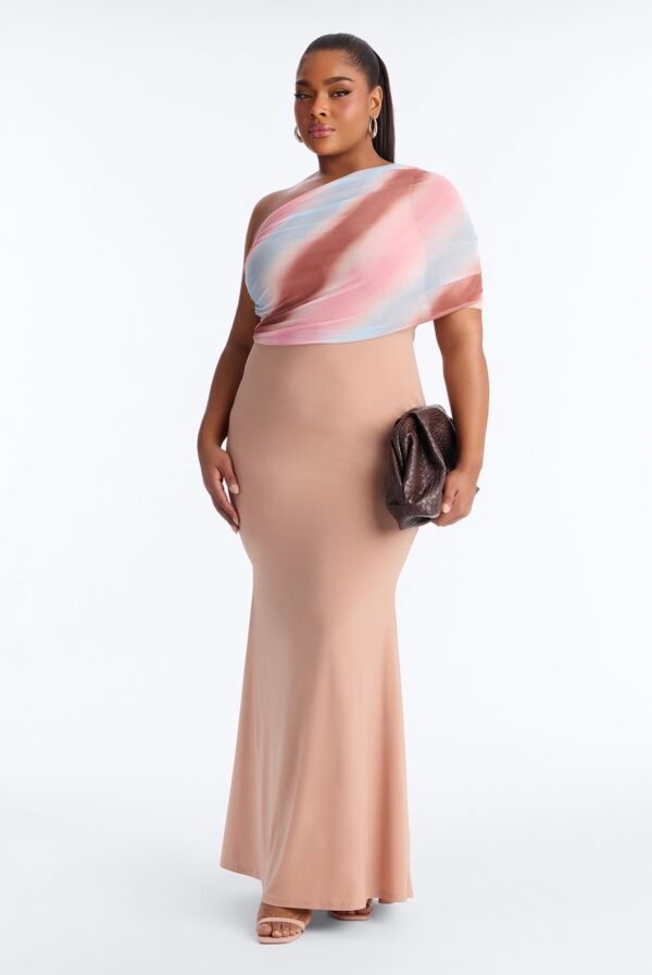 Amelia One Shoulder Maxi Dress Set - Tan/Multi Amelia One Shoulder Maxi Dress Set - Tan/Multi