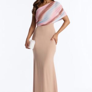MC-0616 Amelia One Shoulder Maxi Dress Set - Tan/Multi