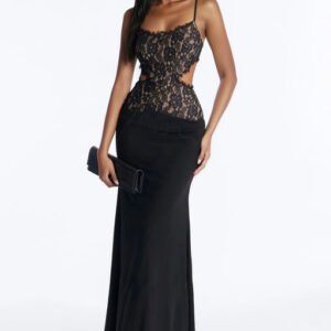 MC-0588 Laced In Love Backless Lace Maxi Dress - Black