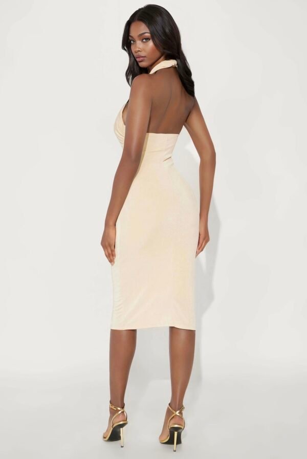 Carly Criss Cross Slinky Midi Dress - Oatmeal Carly Criss Cross Slinky Midi Dress - Oatmeal