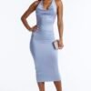 Madison Cowl Backless O Ring Midi Dress - Denim