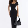 Juliana Double Lined Ribbed Maxi Dress - Black