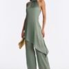 Lea Satin Draped 2 Piece Jumpsuit Set - Sage