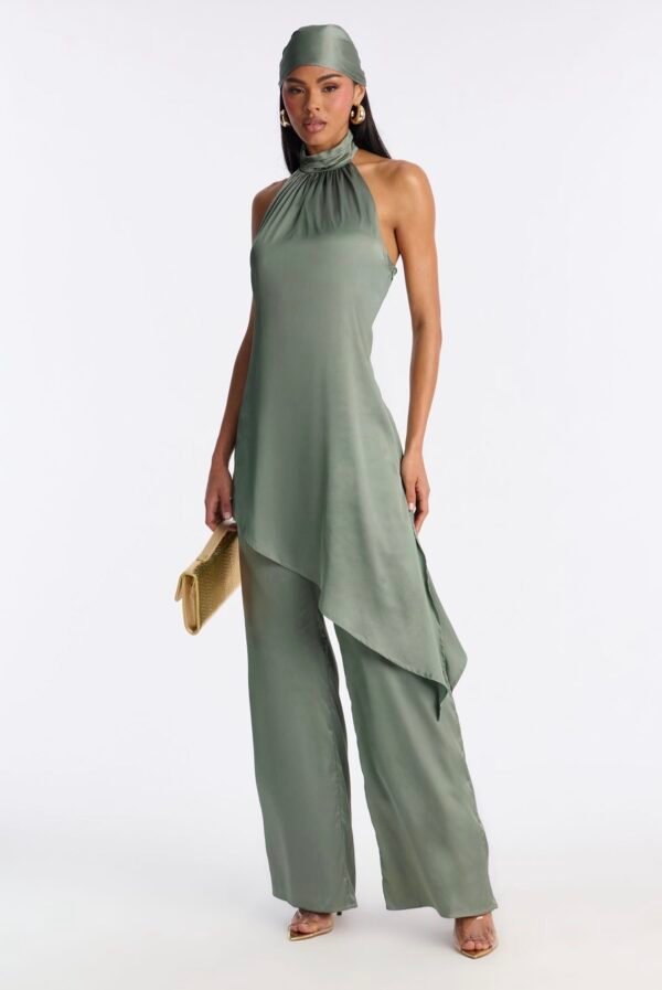 Lea Satin Draped 2 Piece Jumpsuit Set - Sage
