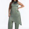Lea Satin Draped 2 Piece Jumpsuit Set - Sage