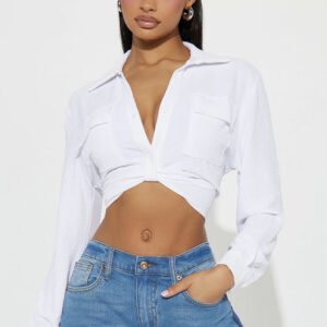 Annalisa Cropped Button Up Shirt - White