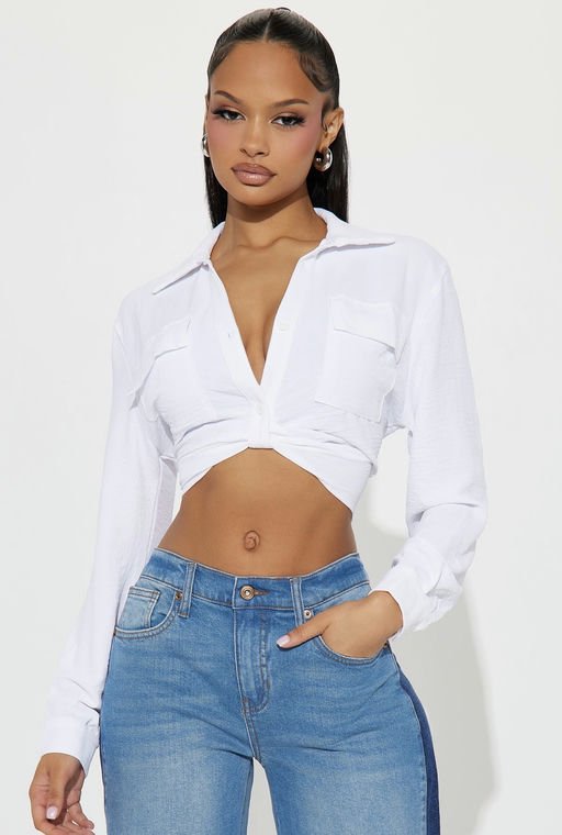 MC-0427 Annalisa Cropped Button Up Shirt - White