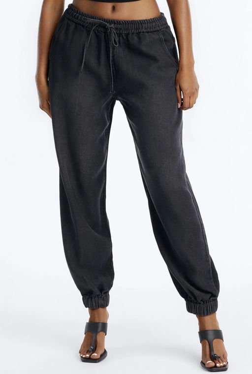 Esplanade Tie Waist Loose Drapey Jogger Jeans - Black Wash