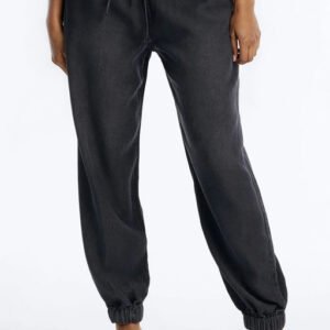 MC-0417 Esplanade Tie Waist Loose Drapey Jogger Jeans - Black Wash
