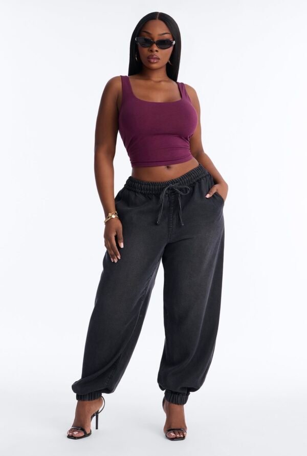 Esplanade Tie Waist Loose Drapey Jogger Jeans - Black Wash Esplanade Tie Waist Loose Drapey Jogger Jeans - Black Wash