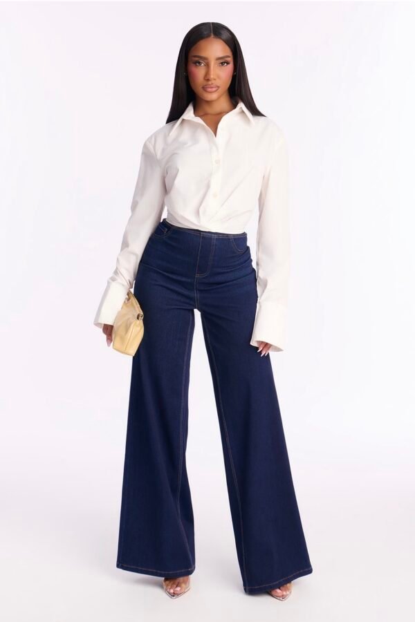 Amber Knit Wide Leg Pant 33″ - Rinse Blue Wash