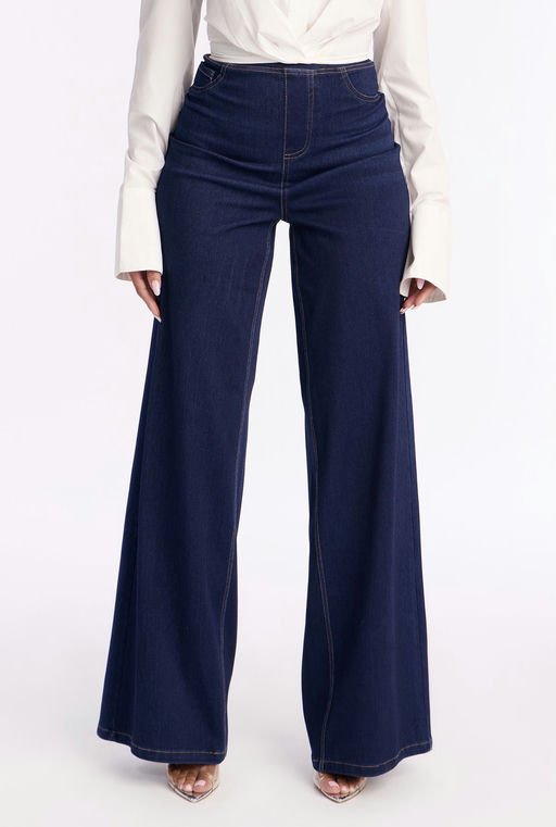 MC-0446 Amber Knit Wide Leg Pant 33″ - Rinse Blue Wash