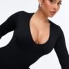 Carolina Ribbed Plunge Neck Catsuit - Black Carolina Ribbed Plunge Neck Catsuit - Black