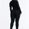 Carolina Ribbed Plunge Neck Catsuit - Black Carolina Ribbed Plunge Neck Catsuit - Black
