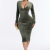 Estella Long Sleeve Velvet Midi Dress - Hunter