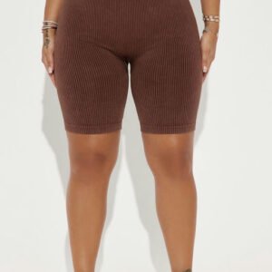 MC-0390 Mia Ribbed Seamless Biker Short - Brown