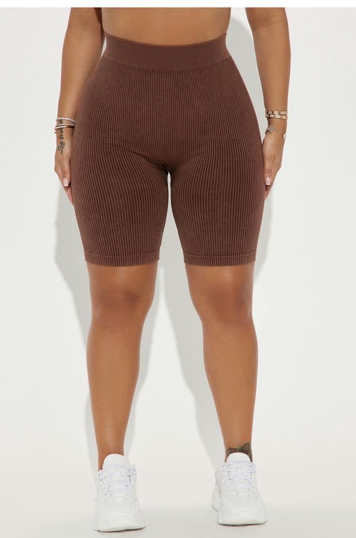 Mia Ribbed Seamless Biker Short - Brown