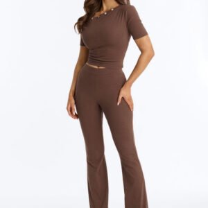 MC-0357 Allure Off Shoulder Pant Set - Brown