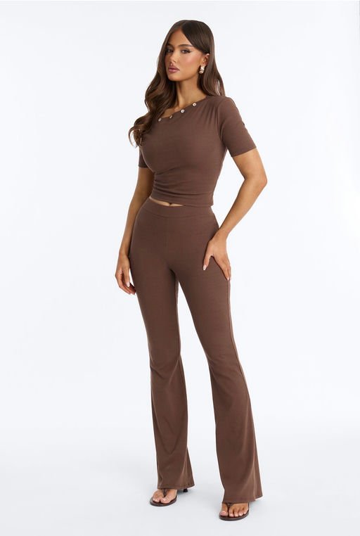 Allure Off Shoulder Pant Set - Brown