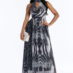 MC-0370 Sleek Mode Chiffon Maxi Dress - Black/combo