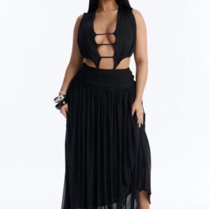MC-0341 Jocelyn Cut Out Mesh Maxi Dress - Black