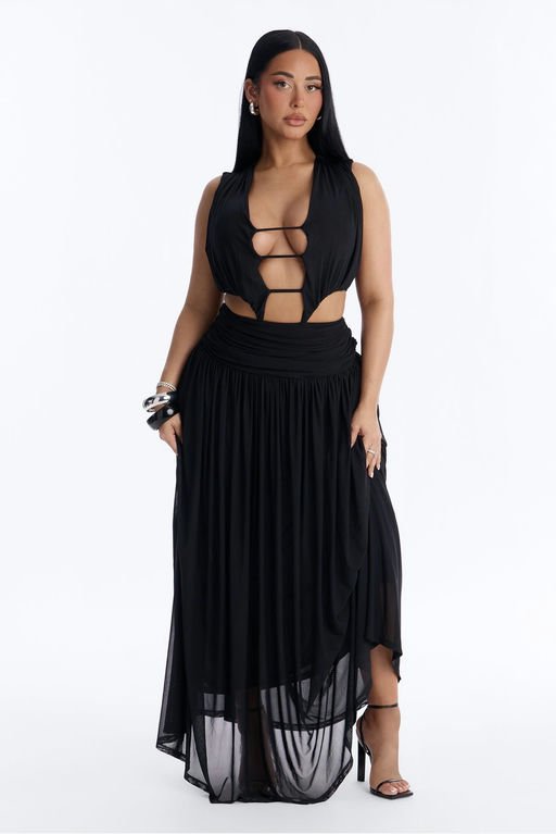 Jocelyn Cut Out Mesh Maxi Dress - Black