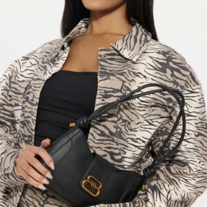 Baddie Knotted Faux Leather Handbag - Black