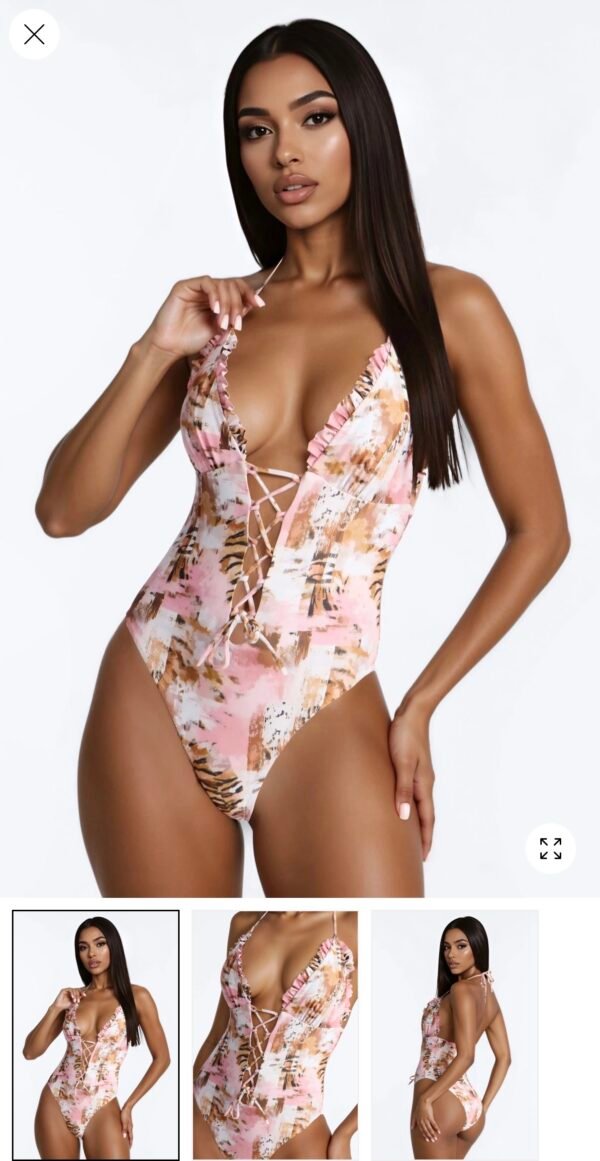 Caught In The Tropics Lace Up 1 Piece Swimsuit - Brown/combo Caught In The Tropics Lace Up 1 Piece Swimsuit - Brown/combo