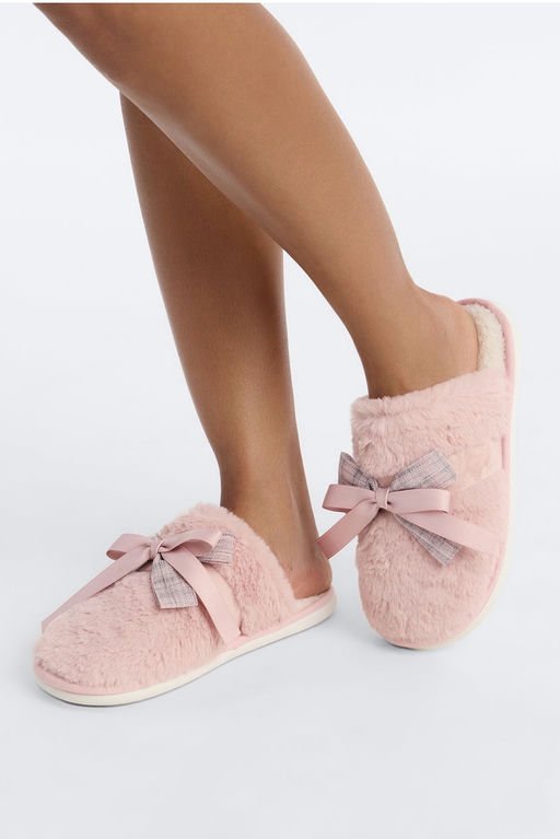 MC-0525 Cutie Bow Faux Fur Slippers - Pink
