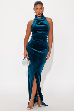 Here Often Velvet Maxi Gown - Teal