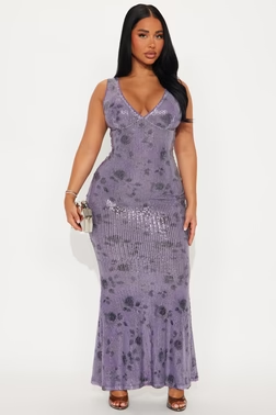 MC-0006 Willa Floral Sequin Maxi Dress - Purple