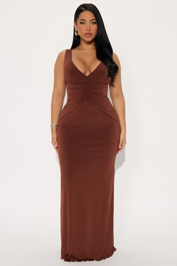 Yamila Backless Maxi Gown - Chocolate