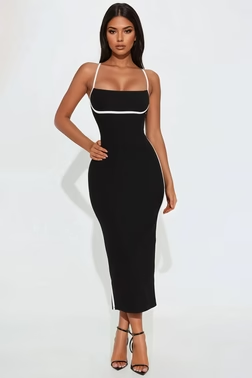 Take Control Ribbed Midi Dress - Black