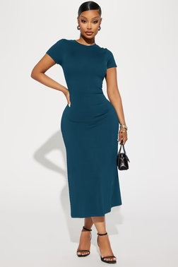 Madison Ribbed Mini Dress - Teal