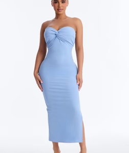 MC-0018 Breanna Twist Ribbed Midi Dress - Blue