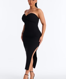 MC-0019 Breanna Twist Ribbed Midi Dress - Black