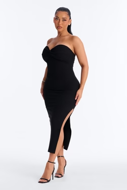 Breanna Twist Ribbed Midi Dress - Black