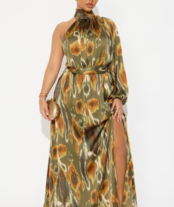 MC-0035 Baylee One Shoulder Maxi Dress - Green/combo