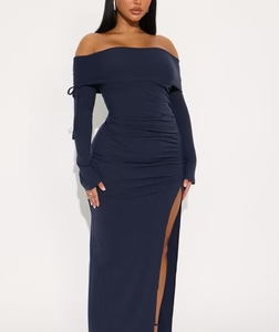 Nora Off Shoulder Maxi Dress - Navy