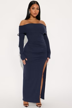 Nora Off Shoulder Maxi Dress - Navy