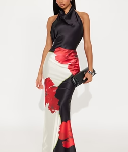 MC-0045 Bianca Backless Satin Maxi Dress - Black/combo