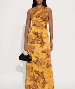 Delphina Satin Maxi Dress - Gold/Brown