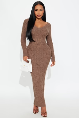 Oriana Sweater Maxi Dress - Brown