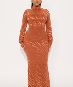 Milly Zebra Mesh Maxi Dress - Rust