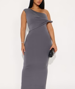 Desiree Twist One Shoulder Maxi Dress - Charcoal