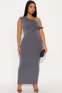 Desiree Twist One Shoulder Maxi Dress - Charcoal