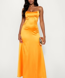 MC-0061 Jane Satin Maxi Dress - Orange