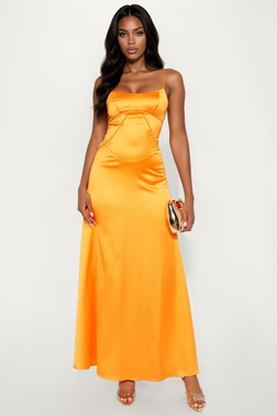 Jane Satin Maxi Dress - Orange